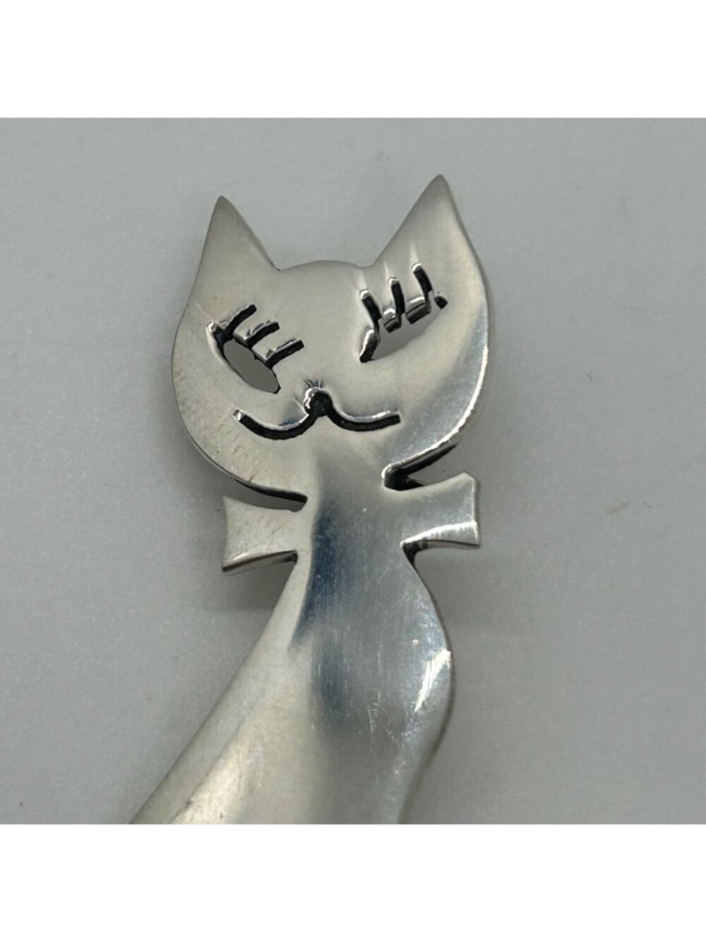 Vintage Sterling Silver Cat Brooch Pin 925 Mexico Handmade 2 Inches 1989 - Picture 3 of 11